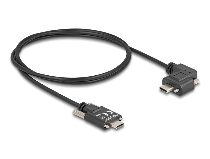 Delock 80956 Cable Usb 2.0 Usb Type-C Macho Con Tornillos A Usb Type-C Macho Con Tornillos Acodado A La Izquierda / La Derecha Pd 3.0 60 W 1 M