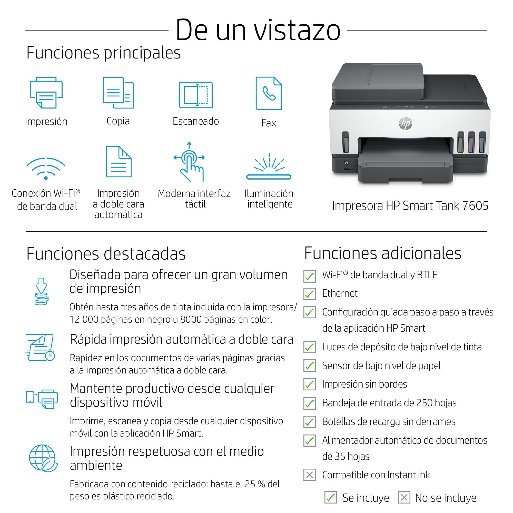 EAN 0195908302643 - HP Smart Tank 7605 All-in-One Printer Inyección de tinta térmica A4 4800 x 1200 DPI 15 ppm Wifi imagen 4