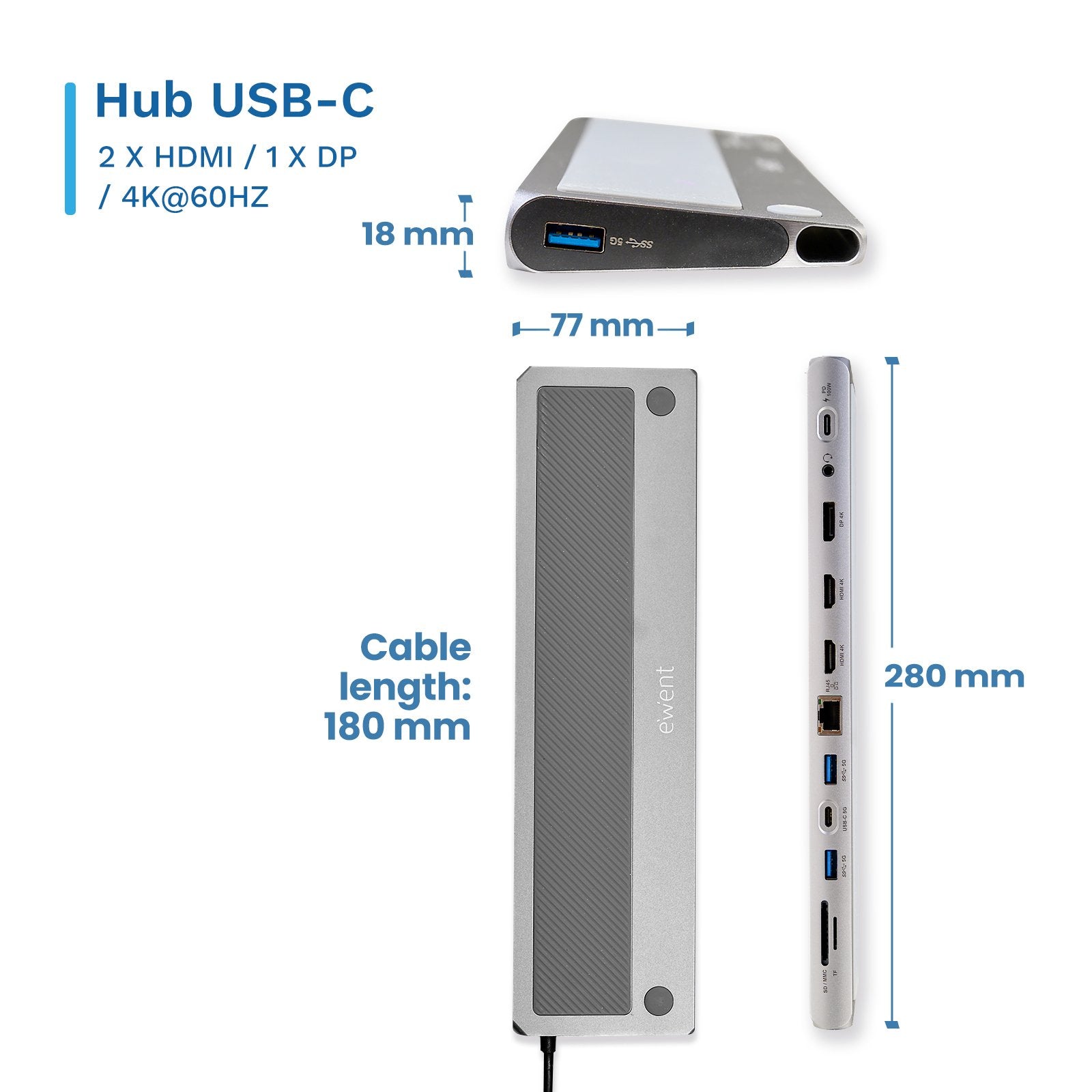 EAN 8052101435351 - Ewent EW1150 base para portátil y replicador de puertos Alámbrico USB 3.2 Gen 1 (3.1 Gen 1) Type-C Alumin imagen 2