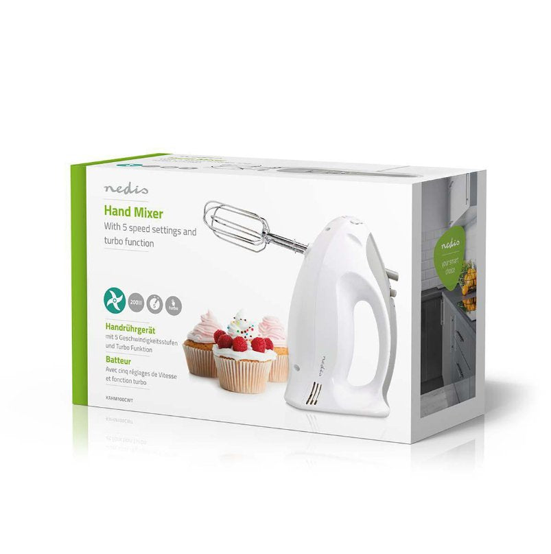 Nedis Batidora Mezcladora 200 W 5 Ajustes De Velocidad Funcion Turbo Blanco / Gris