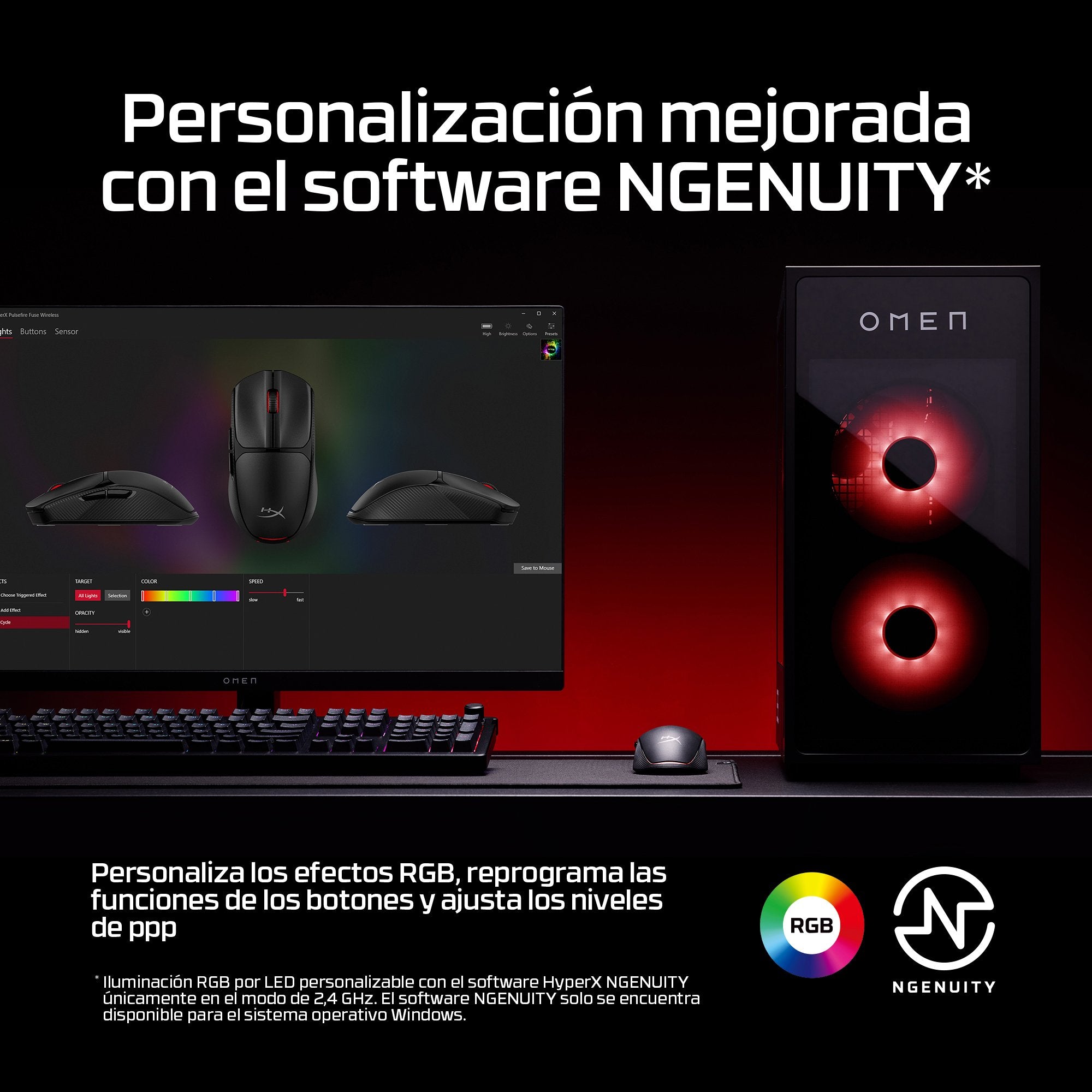 EAN 0198122802449 - HyperX Pulsefire Fuse Wireless Gaming Mouse ratón Juego Ambidextro RF Wireless + Bluetooth Óptico 12000 D imagen 6