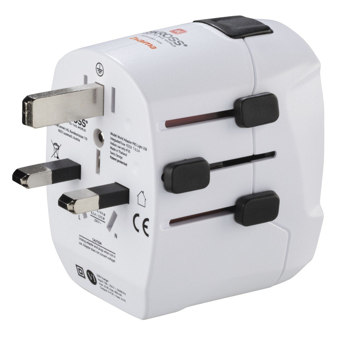 Hama World Travel Pro Adaptador De Viaje Universal - Potencia Hasta 1680w - Voltaje 110-240v - Blanco