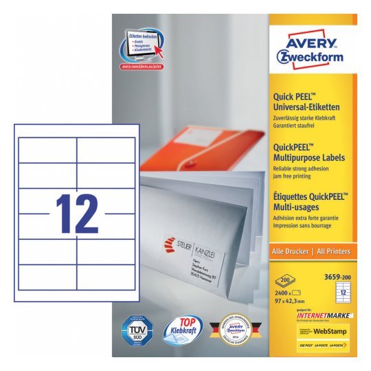 Avery Zweckform Etiquetas 3659-200 Blanco 97,0 X 42,3 Mm