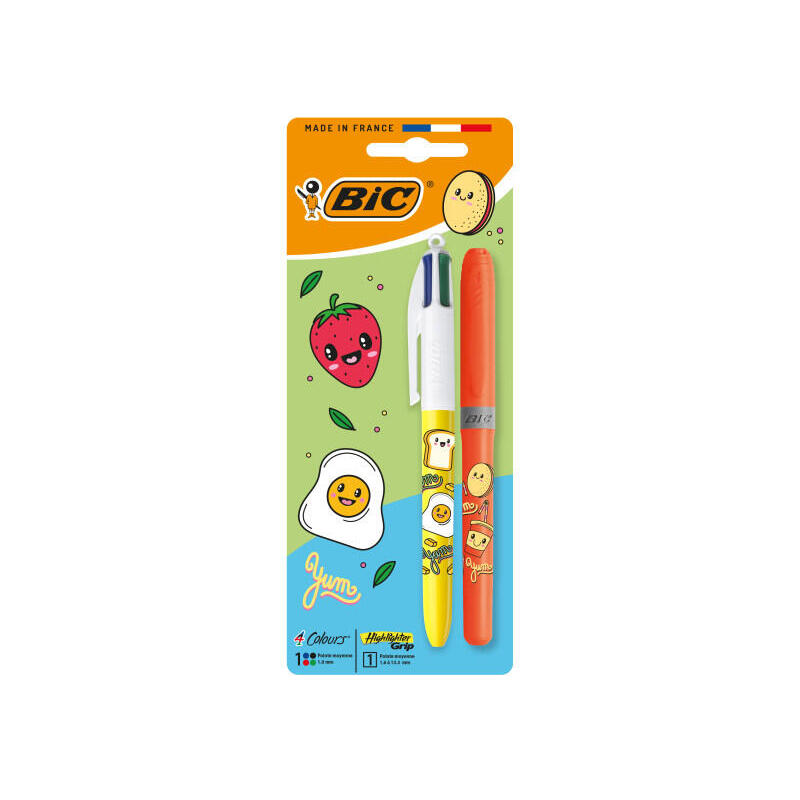 Bic 4 Colours Decors Kawaii Pack Con 1 Boligrafo De Bola Retractil + 1 Marcador Highlighter Grip Fluor De Color