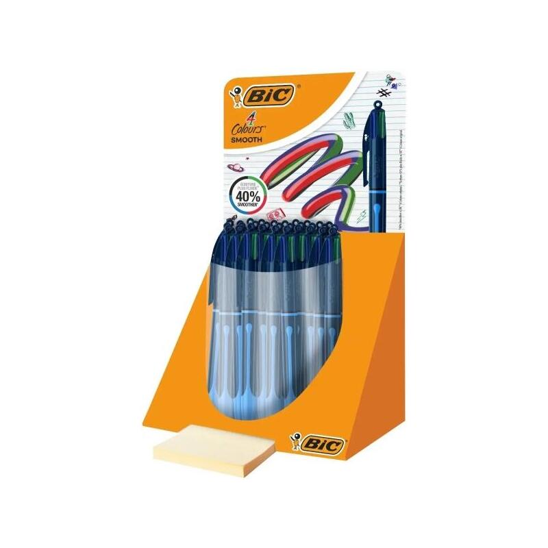 Bic 4 Colours Smooth Drop Expositor De 30 Boligrafos De Bola Retractil - Punta Media De 1.0mm - Escritura Un 40% Mas