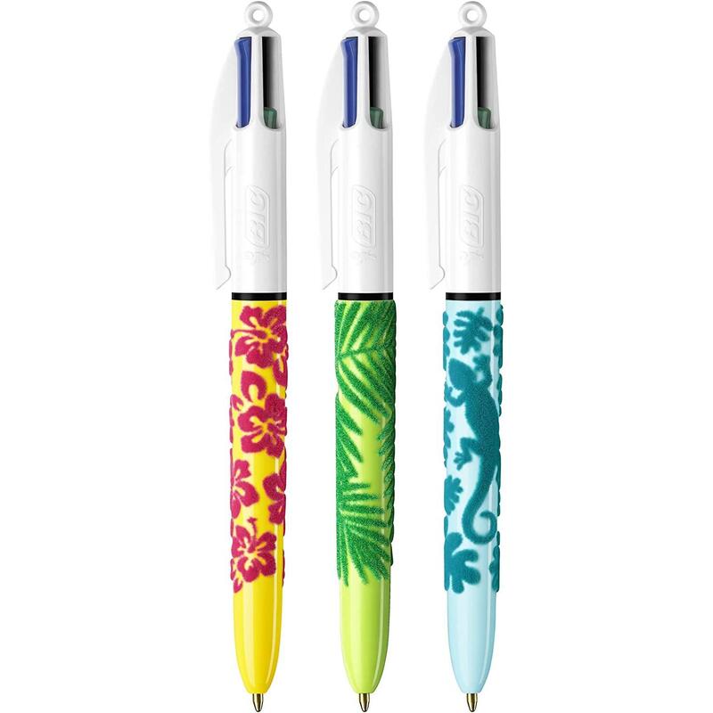 Bic 4 Colours Velours Expositor De 30 Boligrafos De Bola Retractiles - Punta Media De 1.0 Mm - Tinta Con Base De Aceite - Diseño Jungla