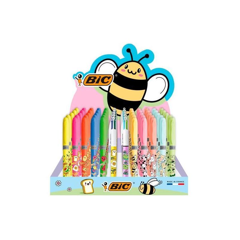 Bic Bolígrafos 4 Colores Diseño + Marcadores Highlighter Surtidos Expositor 144 Ud