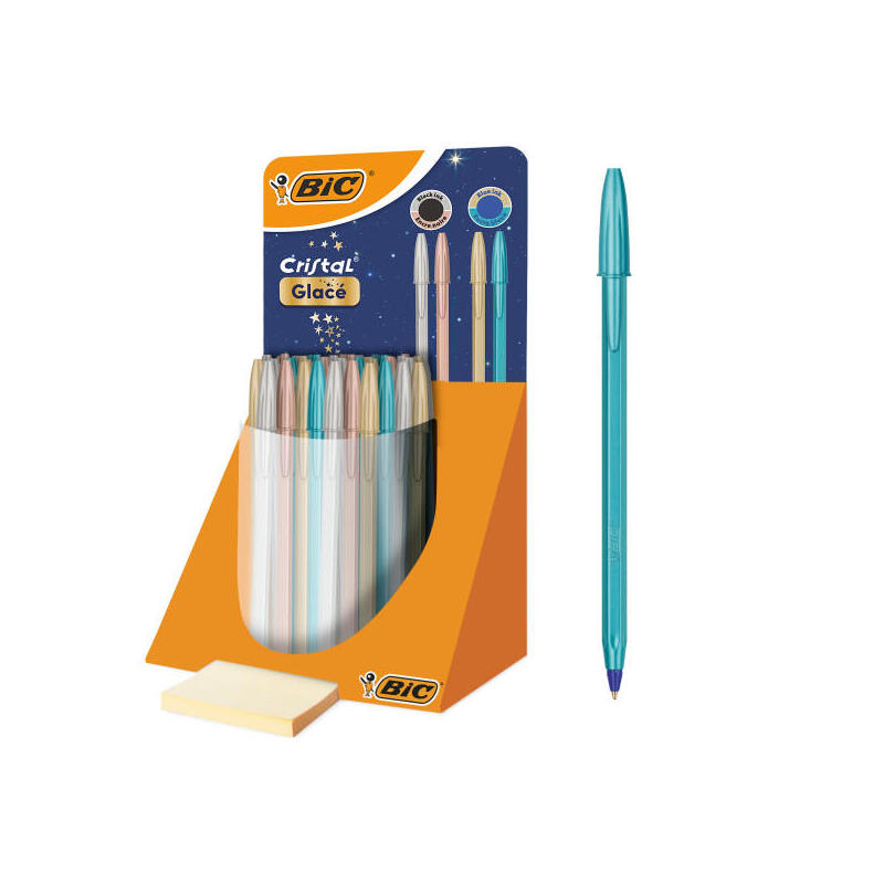 Bic Cristal Glace Expositor Con 40 Boligrafos De Bola - Cuerpo Opaco En Colores Metalizados Mate - Punta Redonda De 1mm