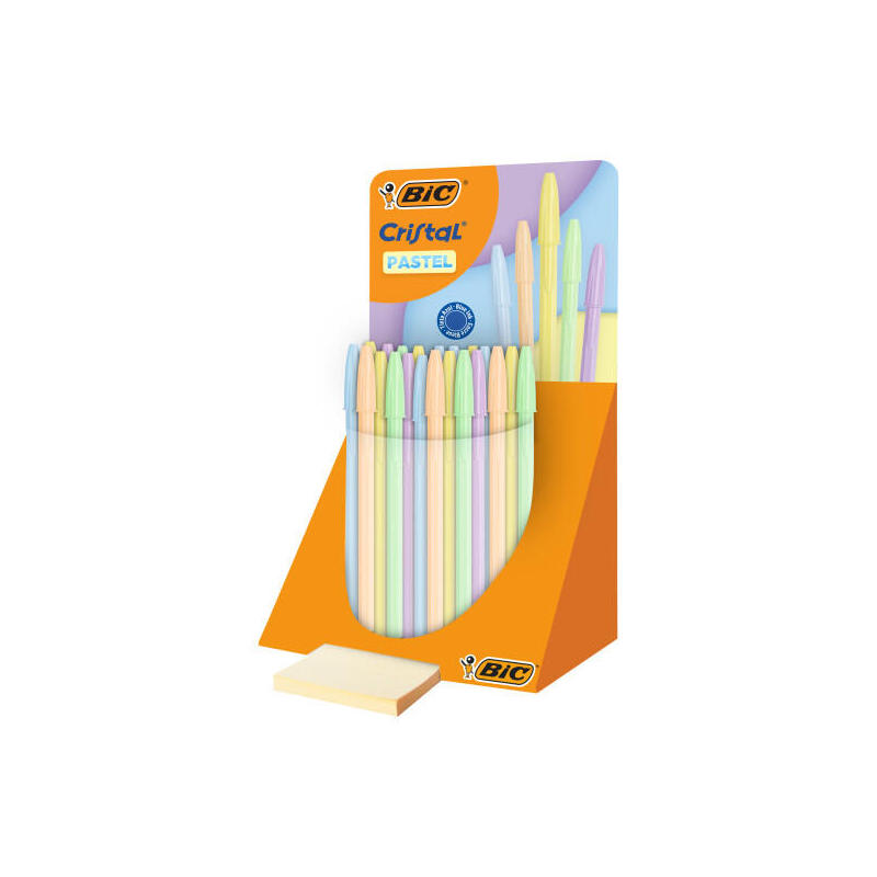 Bic Cristal Pastel Expositor Con 40 Boligrafos De Bola - Cuerpo Opaco En Colores Pastel - Punta Redonda De 1mm - Trazo