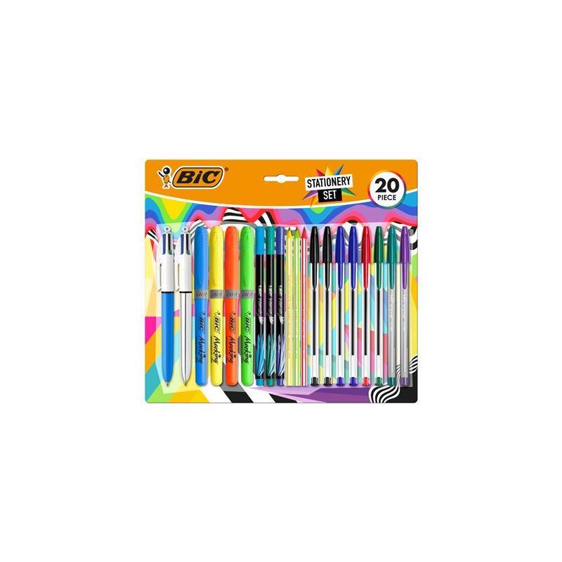 Bic Escritura Multicolor Pack De 20 Piezas Variadas - 6 Bic Cristal Original, 2 Bic Cristal Fun, 2 Bic 4 Colores, 3 Bic
