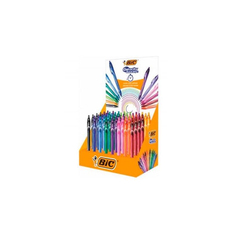 Bic Gel-Ocity Quick Dry Expositor De 48 Boligrafos Retractiles - Grip De Goma - Punta Media De 0.7mm - Secado Ultra Rapido - No Mancha El Papel - Colores Surtidos