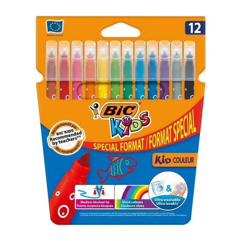 Bic Kids Couleur Pack De 12 Rotuladores - Punta Mediana - Lavable - Colores Surtidos
