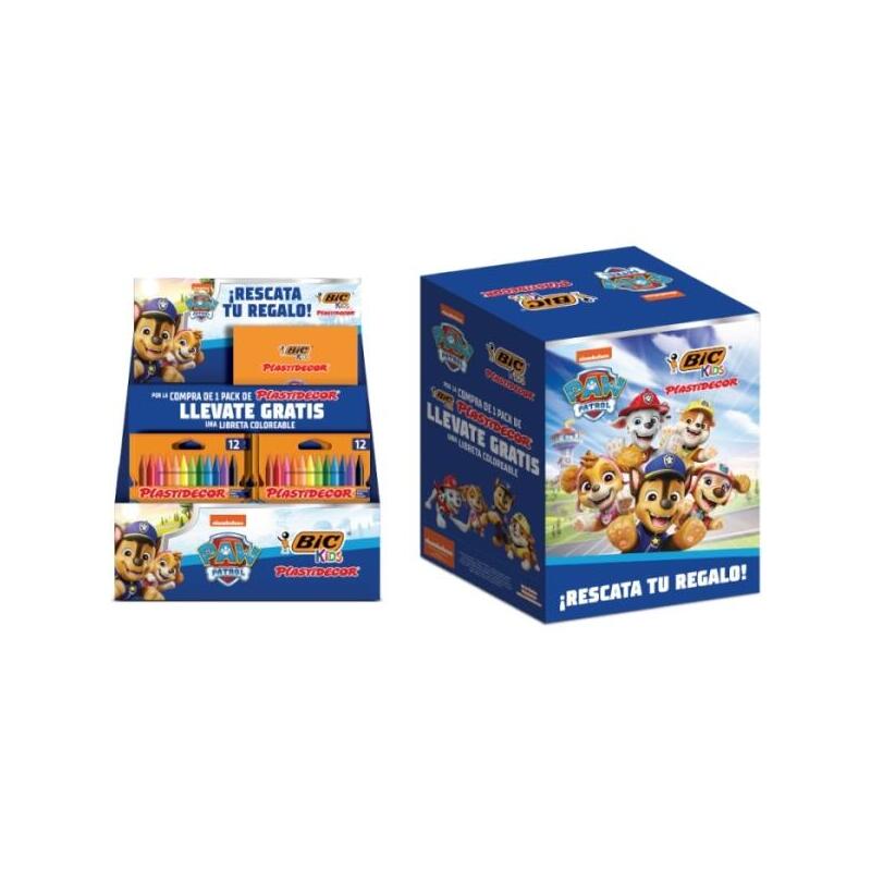 Bic Kids Plastidecor Patrulla Canina Expositor Con 24 Packs De 12 Lapices De Cera + 24 Cuadernos De Colorear De La