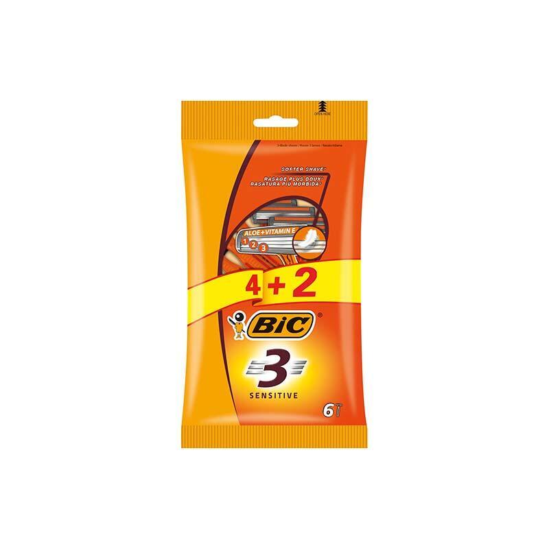 Bic Sensitive 3 Pack De 4+2 Maquinillas De Afeitar Desechables De 3 Hojas - Tira Lubricante Con Aloe Vera