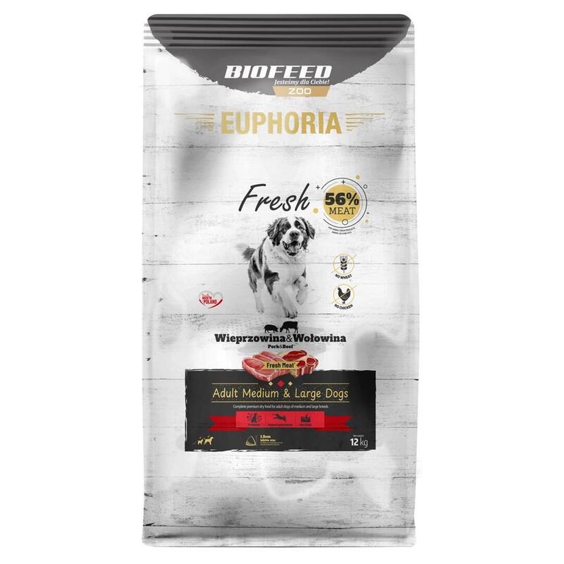 Biofeed Euphoria Fresh Meat Adult Medium & Large Wieprzowina I Wolowina 12kg