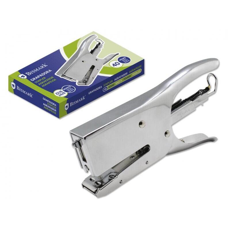 Bismark Grapadora Tenaza Cromada 40h - Capacidad De 40 Hojas - Diseño Ergonomico - Alta Durabilidad - Plata