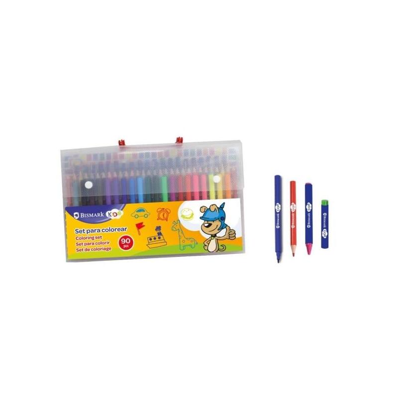 Bismark Maletin Escolar De Escritura Con 20 Rotuladores De Colores, 30 Lapices De Colores, 20 Pinturas De Cera Con