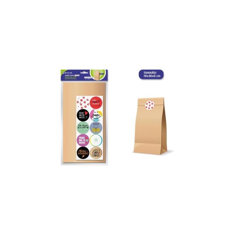 Bismark Pack De 10 Sobres Papel Kraft 50grs Con 10 Pegatinas Para Cierre - Medidas 19x36x6cm - Ideal Para Regalos -