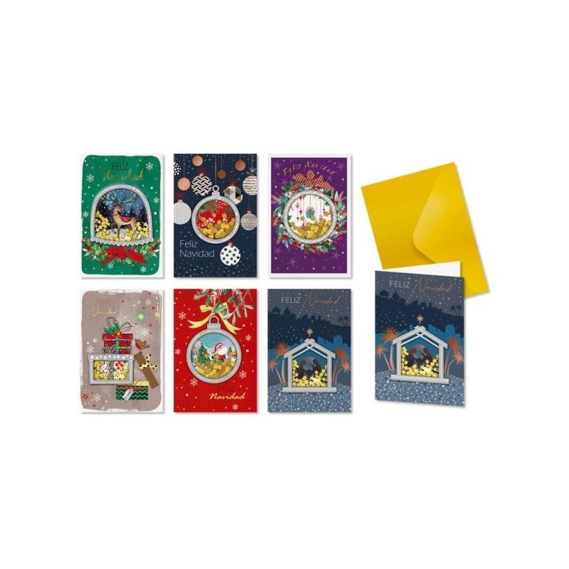 Bismark Pack De 24 Tarjetas De Felicitacion Navideña Con Sobre Dorado - Tamaño Tarjeta 11.5x17cm - Diseños Variados Con