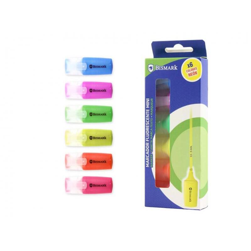 Bismark Pack De 6 Mini Rotuladores Fluorescente Neon - Alta Visibilidad - Tinta De Secado Rapido - Punta Resistente -