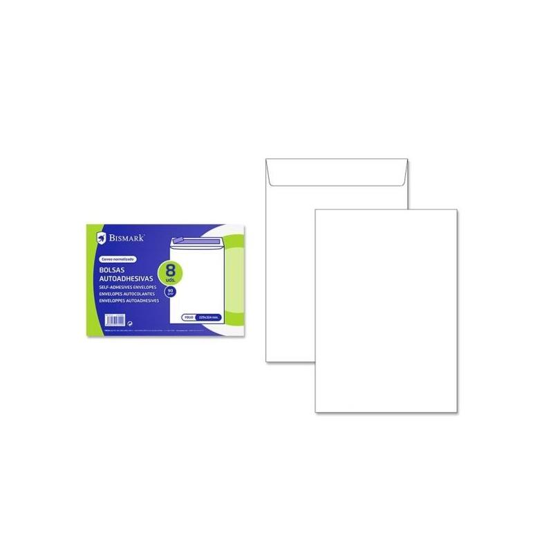 Bismark Pack De 8 Sobres De Papel 90gr - Medidas 162x229mm - Cierre Autoadhesivo - Blanco