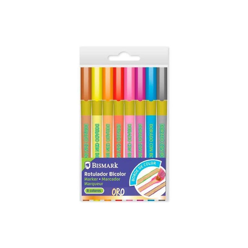 Bismark Rotulador Lettering Bicolor Oro + 8 Colores De Borde Neón-Pastel -Set 8u-