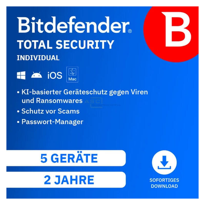 Bitdefender Total Security Individual (5 Dispositivos - 2 Años) Dach Esd - Licencia Electrónica
