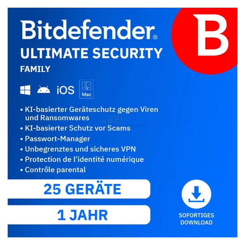 Bitdefender Ultimate Security Family (25 Dispositivos + 5 Usuarios - 1 Año) Dach Esd - Licencia Electrónica