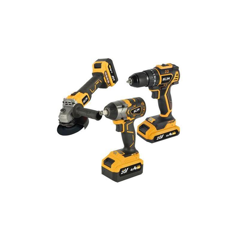 Blim Pack 20v Taladro + Llave Impacto + Radial S/Carbones - 2 Baterias 4ah - Varios