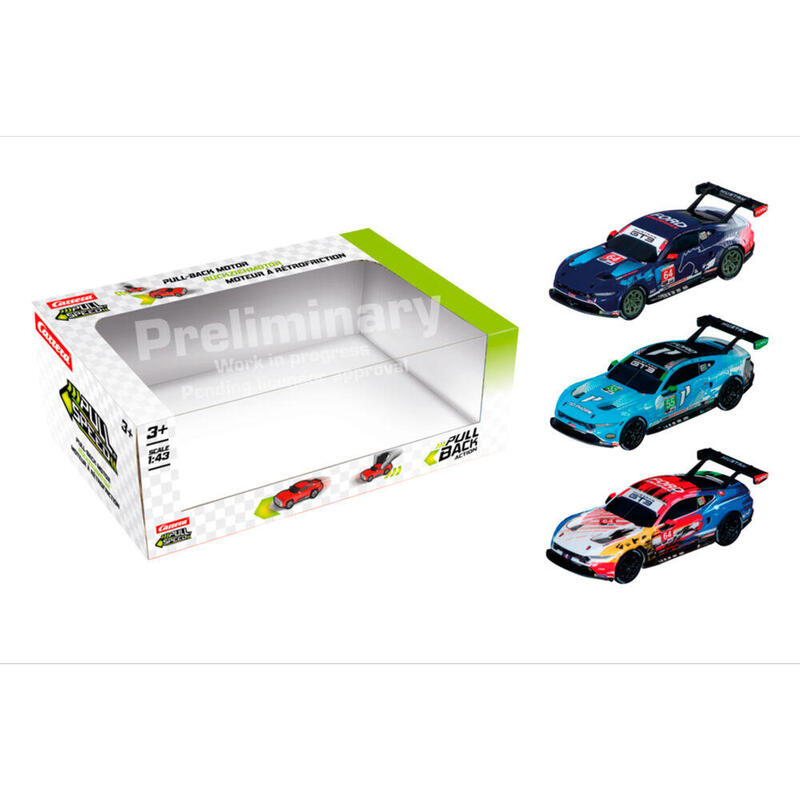 Blister 3 Coches Ford Mustang Gt3 Pull Back