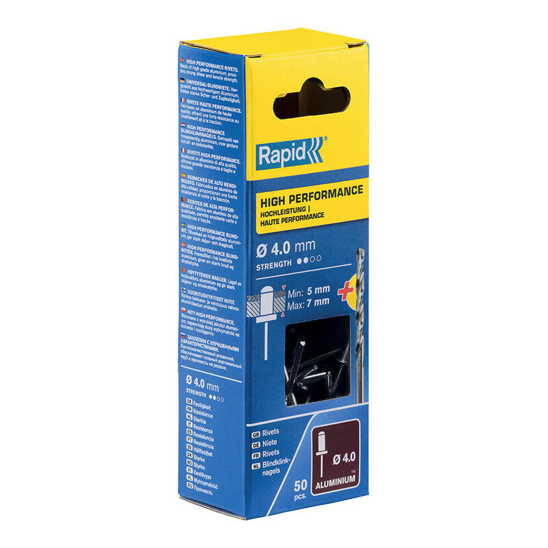 Blister 50 Remaches Ø4x10mm Alu+Broca 5001459 Rapid