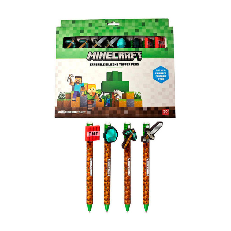 Blister 8 Boligrafos Colores Borrables Minecraft