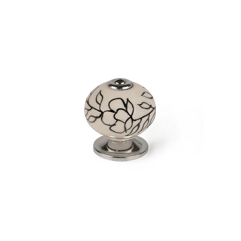 Blister Con 4 Pomos Redondos Para Mueble Fabricado En Porcelana Acabado Blanco Flor Mod. E504 Ø40mm Rei