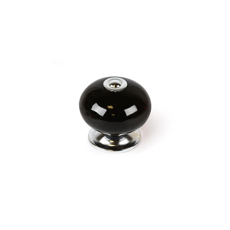 Blister Con 4 Pomos Redondos Para Mueble Fabricado En Porcelana Acabado Negro Mod. E517 Ø40mm Rei