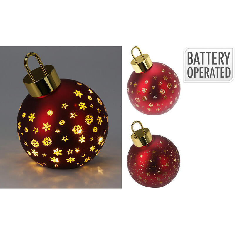 Bola De Navidad Led Roja Mate, Blanco Cálido, Ø15 Cm