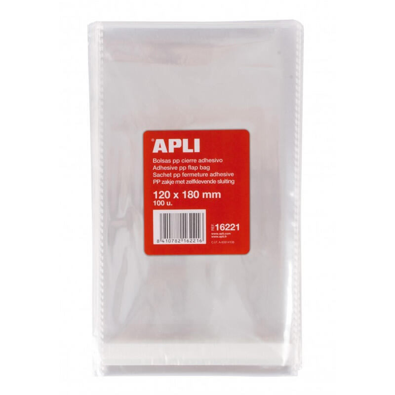 Bolsas Polipropileno Apli Cierre Adhesivo 120 X 180 Mm 100 Unidades - Pl16221