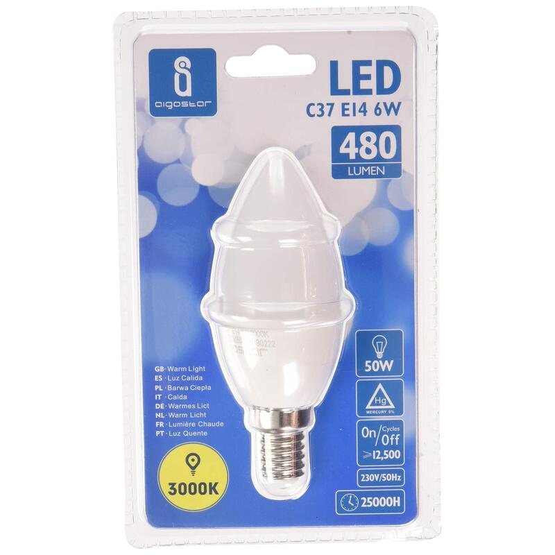 Bombilla Led C37-E14 6w 3000k Luz Calida 510lm Aigostar
