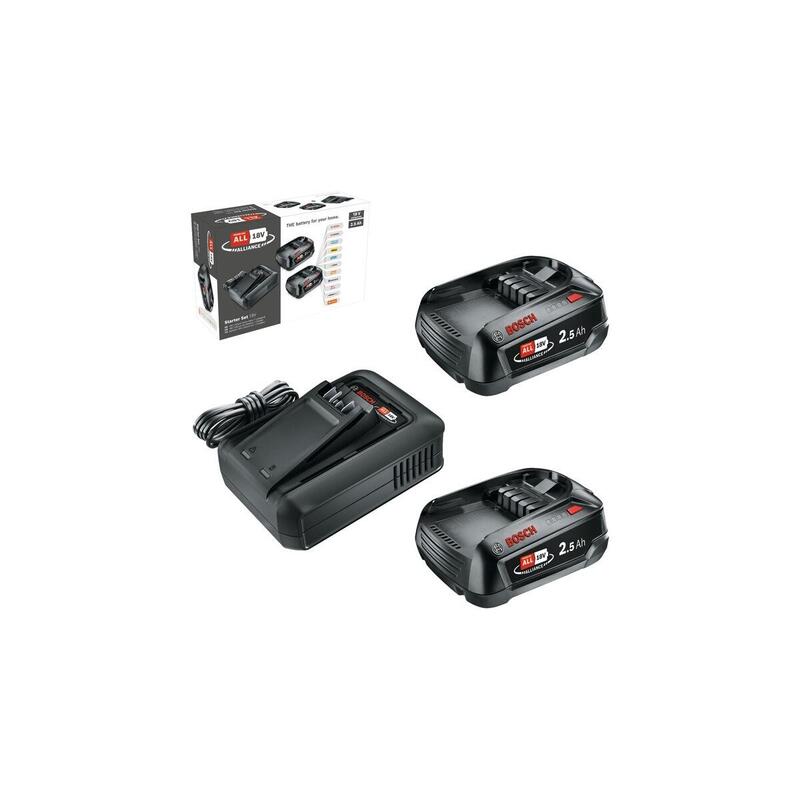 Bosch Diy & Garden - Juego De Iniciación Inalámbrico De 18 V, 2 Baterías De 2,5 Ah + Cargador Rápido Al 18v-44, Negro, 2 Baterías De Iones De Litio De 2,5 Ah, Power For All Alliance 1600a031t5