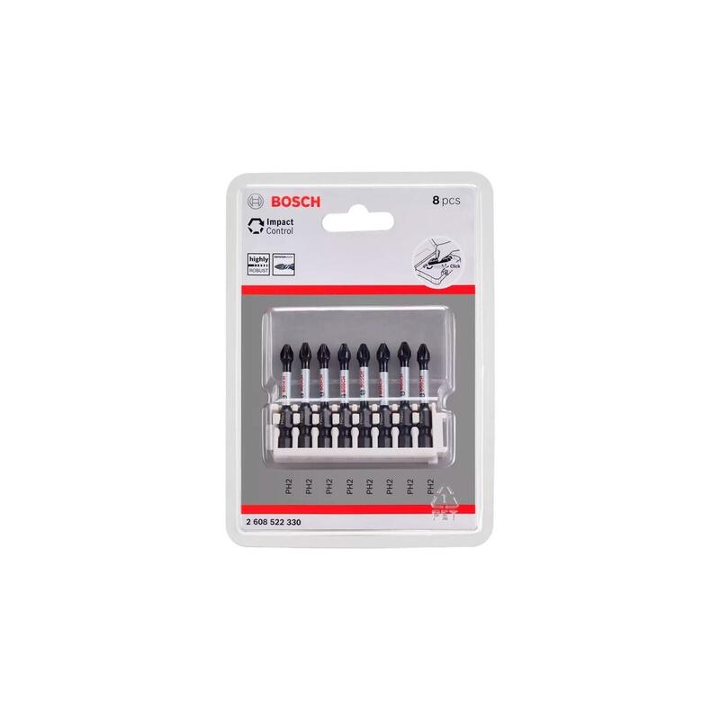 Bosch Pick And Click Impact Control Juego De Puntas De Destornillador Ph2, 8 Piezas (50 Mm) 2608522330