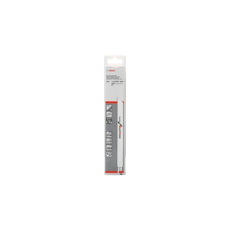 Bosch Professional Säbelslatt S 1122 Hf Flexible Para Madera Y Metal, 25 Piezas De Longitud 225 Mm 2608657560