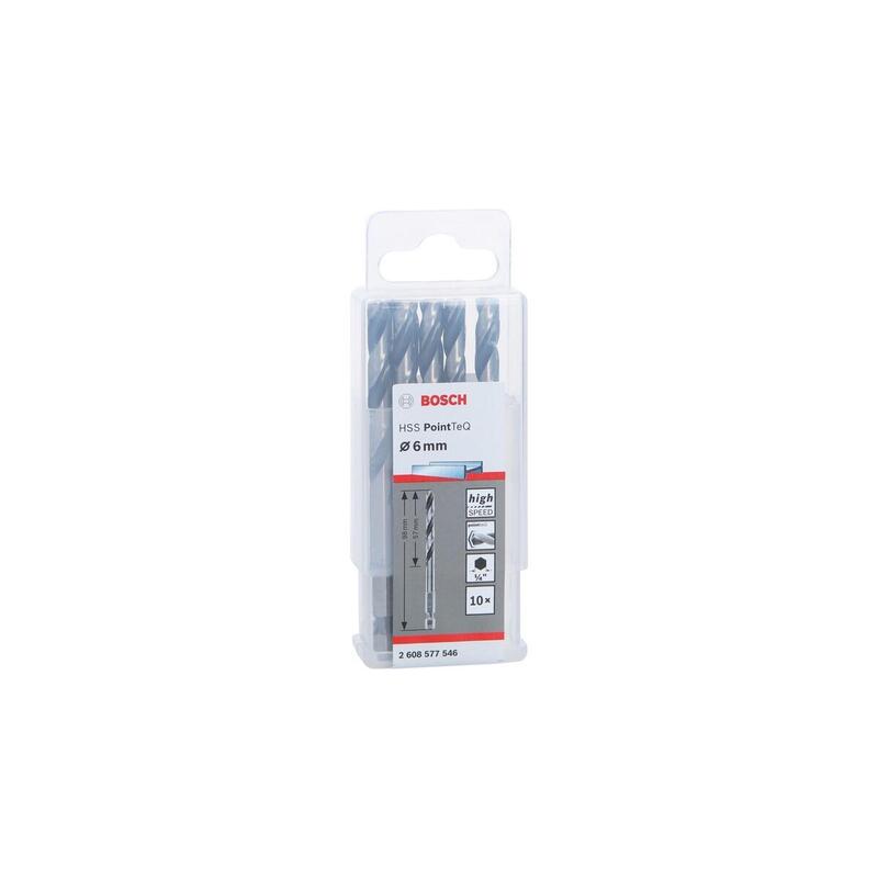 Bosch Professional Broca Helicoidal Hss Pointteq Hex, Ø 6 Mm, 10 Piezas, Longitud Útil 57 Mm 2608577546