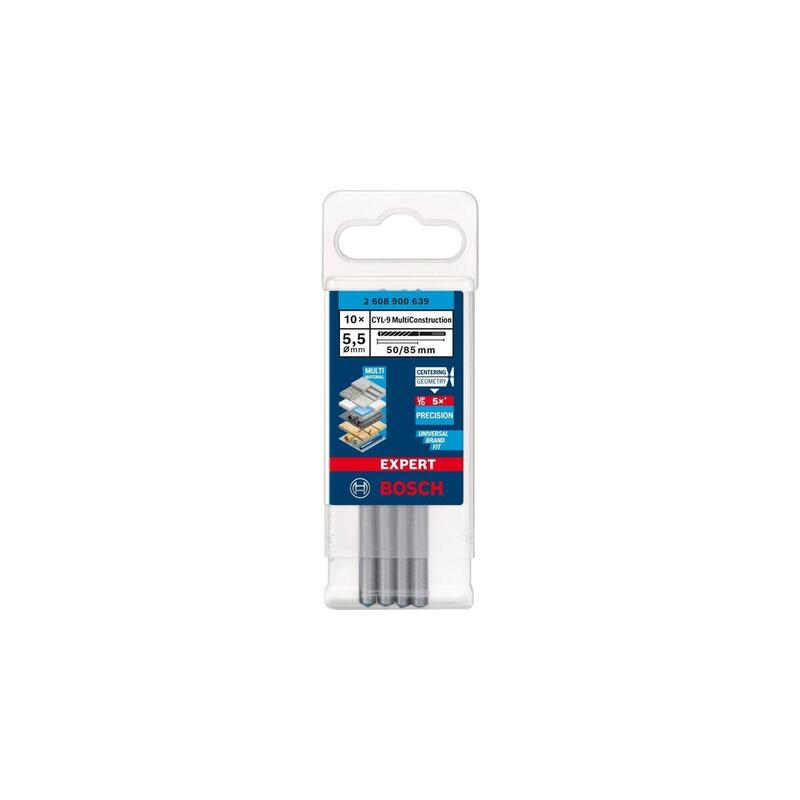 Bosch Professional Expert Cyl-9 Multiconstrucción, Ø 5,5 Mm, 10 Piezas, Longitud Útil 50 Mm 2608900639