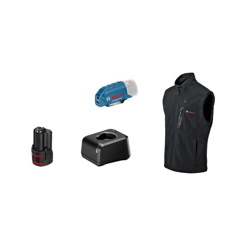 Bosch Professional Heat+Jacket Ghv 12+18v Kit Talla Xl, Negro, Incl. Cargador Gal 12v-20 Professional, 1x Batería Gba 12v 2.0ah 06188000g7