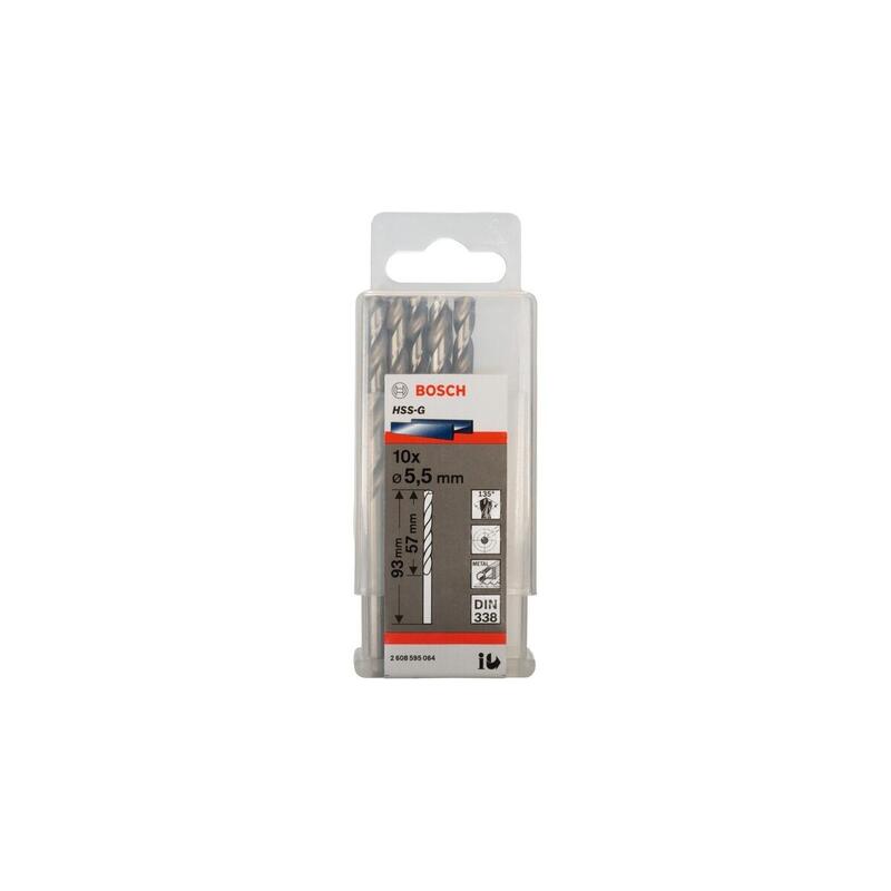 Bosch Professional Para Metal Hss-G, Ø 5,5 Mm 10 Piezas, Longitud Útil 57 Mm 2608595064