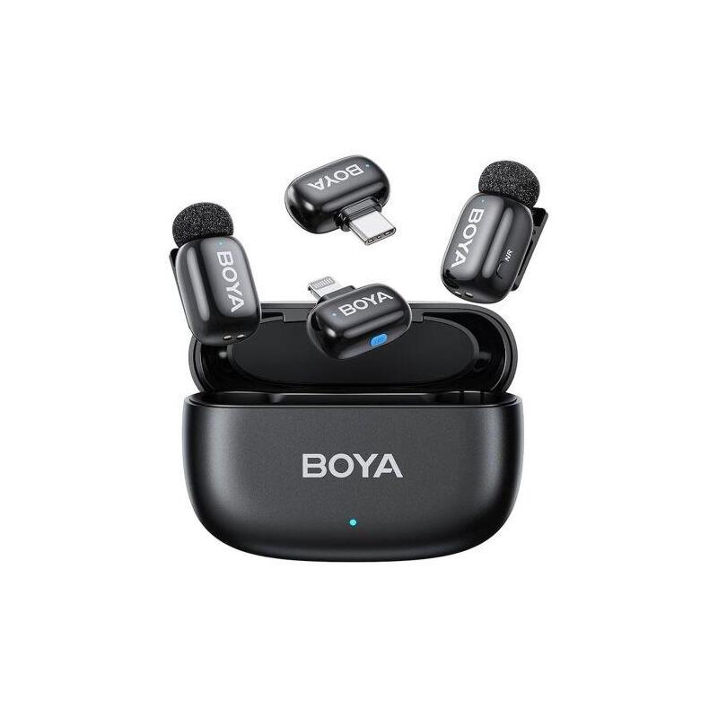 Boya Microphone Wireless Mini 2-01 2.4ghz, With 2 Transmitters And 2 Receivers (Type-C And Lightning) Black Eu