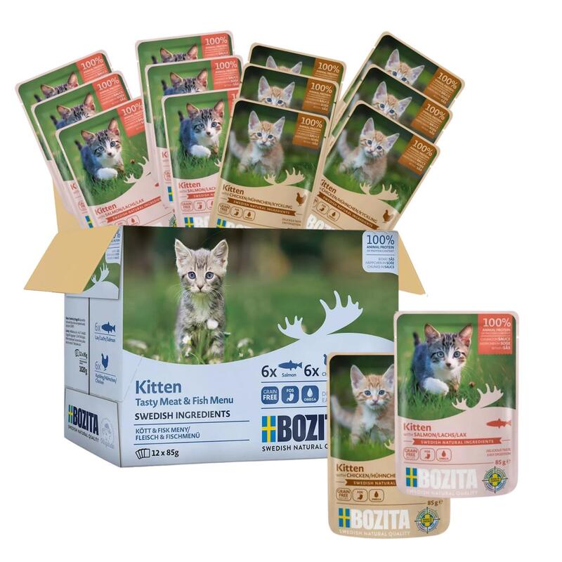 Bozita Canapés En Salsa Con Pescado Y Carne Para Gatitos Multibox 12 X 85 G Pouch - Comida Húmeda Para Gatos En Bolsa De Porciones