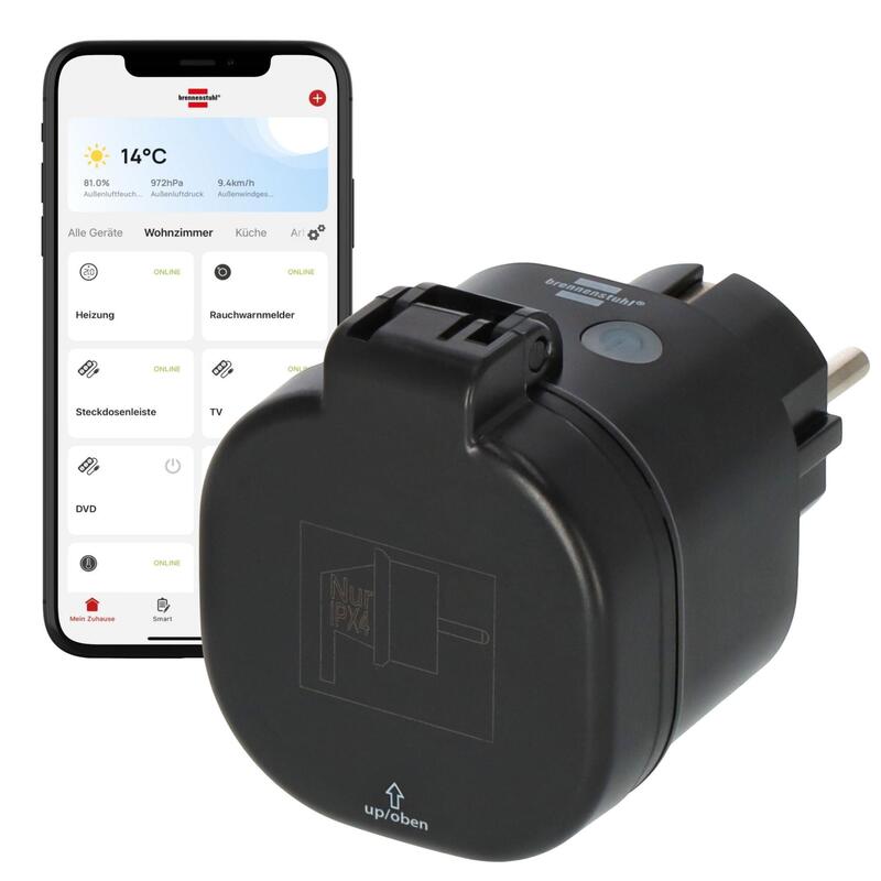 Brennenstuhl Connect Enchufe Inteligente Wa 3600 Xs Cs M Para Exteriores Ip44 (Enchufe Wifi Programable Para Exteriores, Control Por App O Voz, Matter, Compatible Con Alexa Y Google Assistant) 1294860100