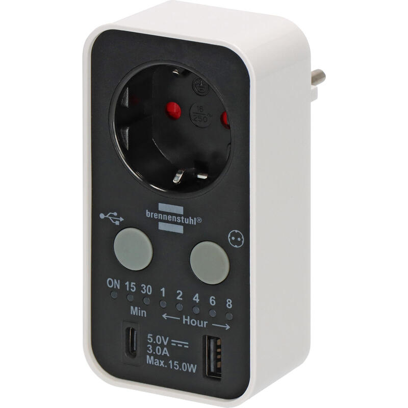 Brennenstuhl Countdown Timer-Steckdose Con Usb A Y Usb C Negro/Weiss Ip20