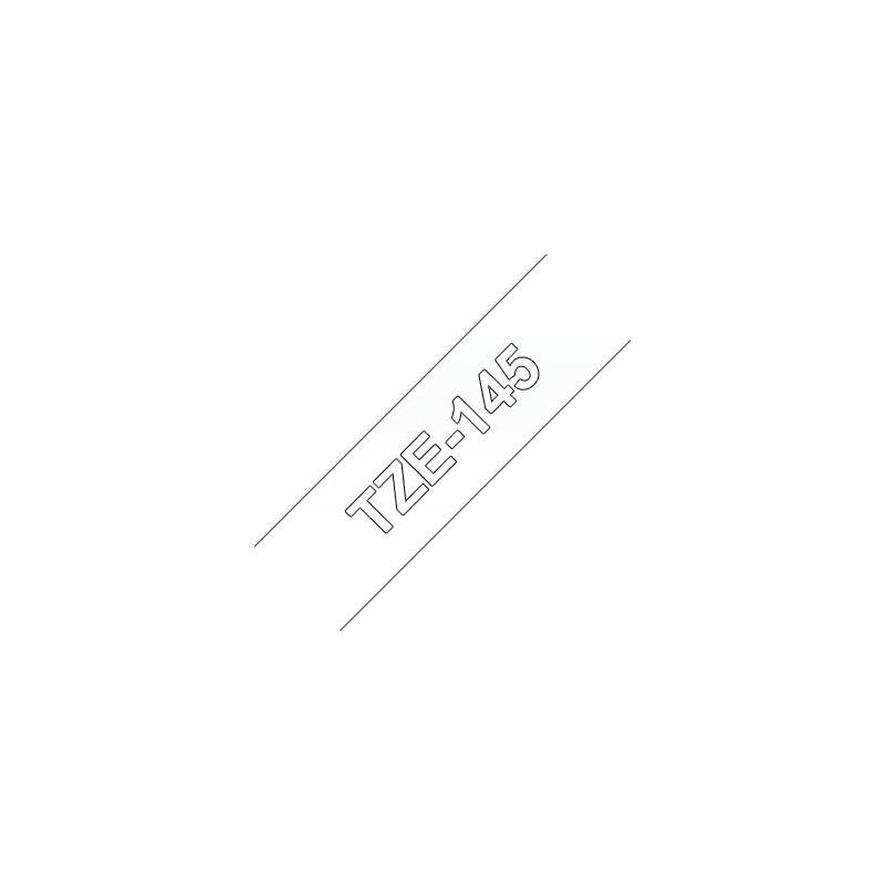 Brother Tze145 Cinta Laminada Generica De Etiquetas - Texto Blanco Sobre Fondo Transparente - Ancho 18mm X 8 Metros