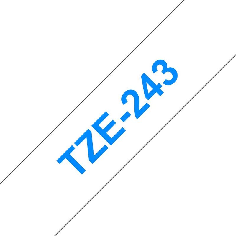 Brother Tze243 Cinta Laminada Generica De Etiquetas - Texto Azul Sobre Fondo Blanco - Ancho 18mm X 8 Metros